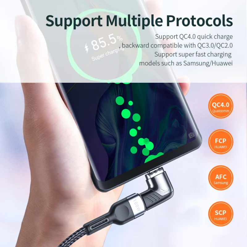 100w5a type c кабель usb type c локоть магнитны