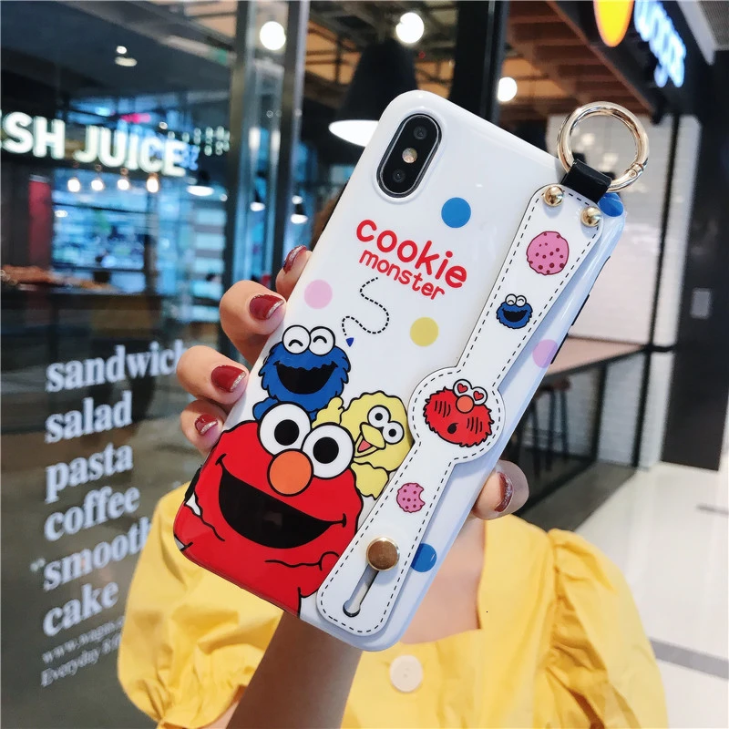 Чехол с изображением печенья монстра для iPhone 11 Pro XS Max XR X мультяшный милый ремешок на запястье силиконовый чехол для телефона для iPhone 7 8 6 6S Plus чехол