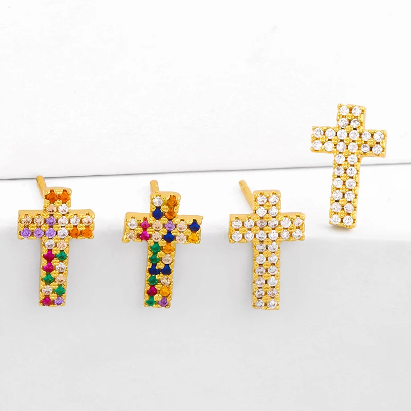 

CZ Rainbow Zirconia Cross Stud Earrings For Women Small Stud Earring Cute Crystal Micro Paved Trendy Women Jewelry Gifts erst42