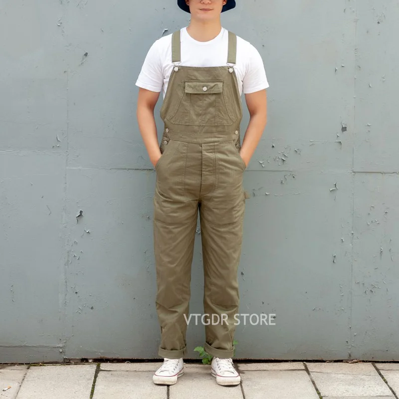 

Retro HBT Workwear Overalls Heavyweight Double Front Knee Men Suspenders Pants