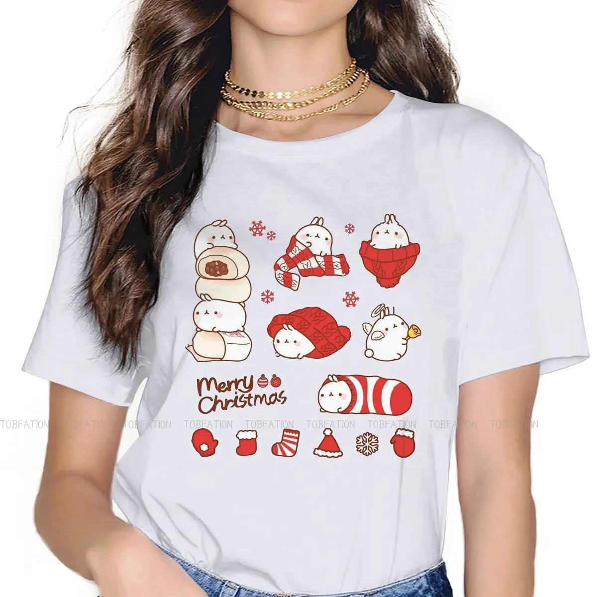 

Molang Sweet Girls Women T-Shirt Merry Christmas Happy New Year Blusas Harajuku Casual Short Sleeve Vintage Oversized Tops