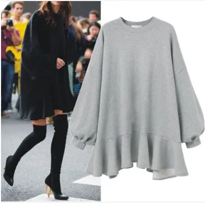 Ретро размера плюс рукав летучая мышь Осень Зима мини платье Vetement 2020 женское