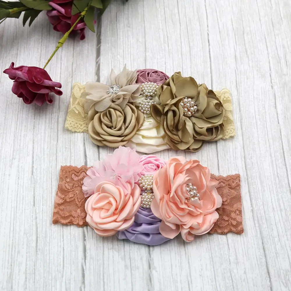 Повязки на голову для маленьких девочек атласные Цветочные одинаковые блестящие