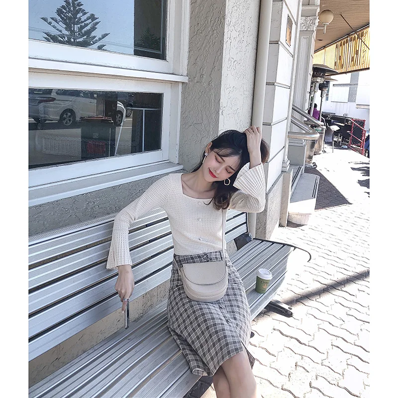 Mishow 2019 осень зима женский свитер элегантный однотонный расклешенный длинный