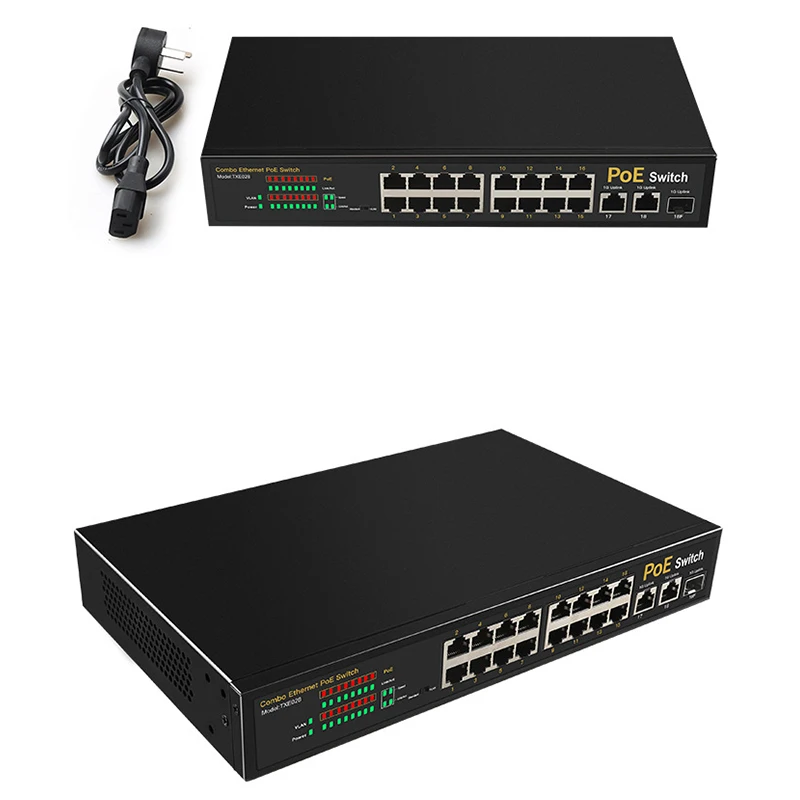 100M POE Switch Ethernet 16-Port+2-Port Gigabit Uplink+1SFP VLAN Fast with Metal Shell For Monitoring Camera Power Supply | Компьютеры и