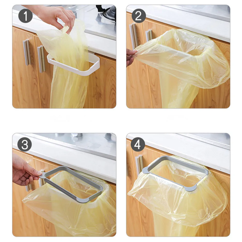Hanging Garbage Bag Holder Kitchen Cupboard Stand Trash Storage Rack Plastic hanging trash rack for garbage bags C19 | Дом и сад