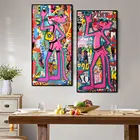 Мультяшный постер рок Розовая пантера поп Красочные граффити Печать на холсте живопись Настенная картина для гостиной украшение дома