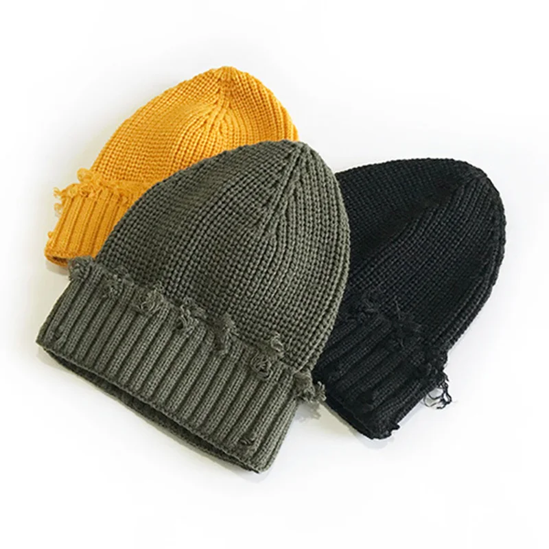Зимняя вязаная шапка с рваными отверстиями для взрослых женщин и мужчин