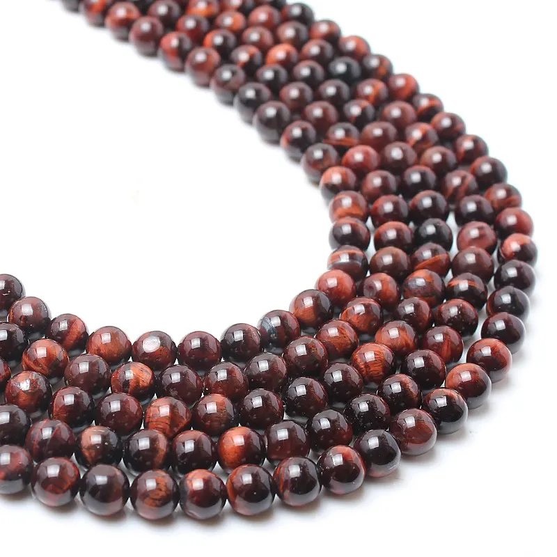 Бусины из натурального красного и желтого Тигрового Глаза круглой формы для
