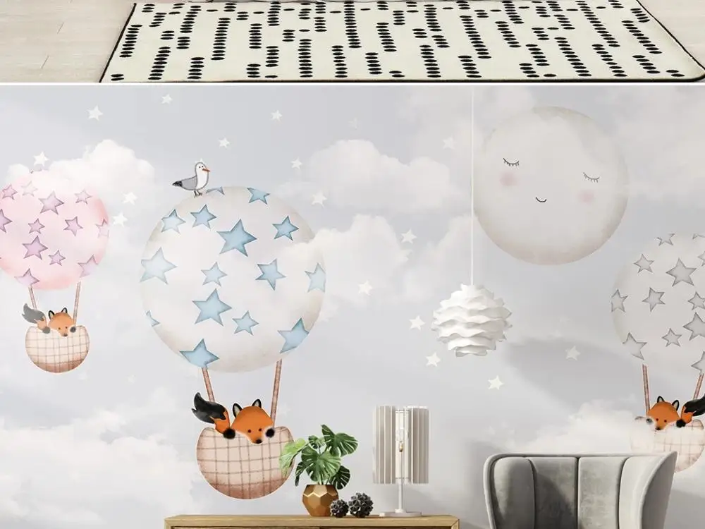 

New Custom 3D Large Mural Wallpaper hand-painted hot air balloon wallpaper girl children's room TV Background living Bedroom