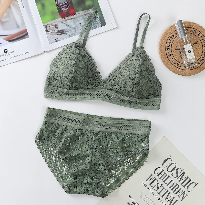 

Bra Panties Set Women Sexy Lace Seamless Underwear Backless Vest Padded Bralette Ultrathin Briefs Girl Panties Intimates