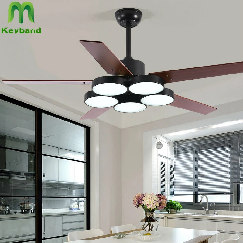 

52 Inch Big Size Ceiling Fan Light for Living Room 5 Blades 60W LED Tri-Color Change Pure Copper DC Motor