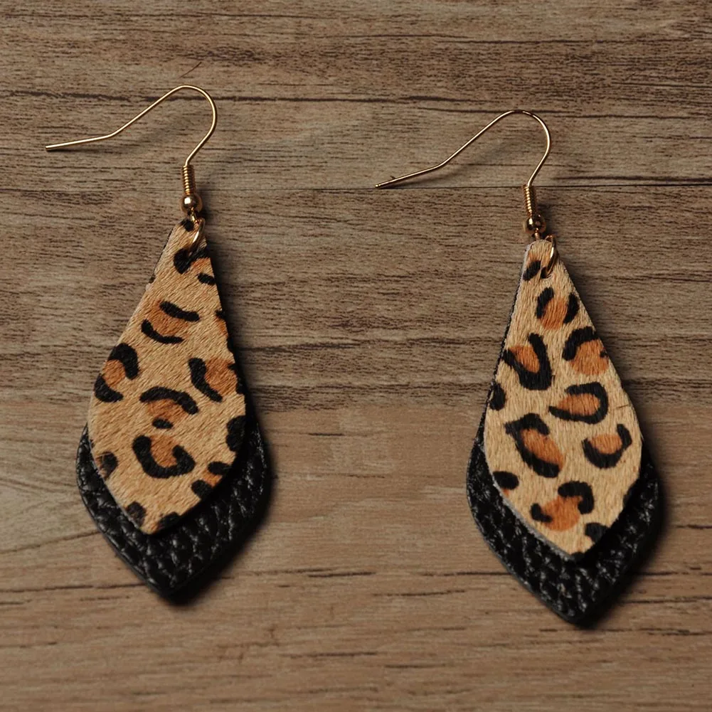 Модные леопардовые женские серьги кожаные зимние длинные Винтажные элегантные с