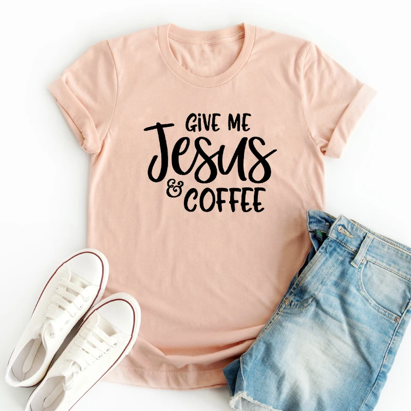 Женская футболка Give Me Jesus &amp Coffee размера плюс христианская рубашка модная