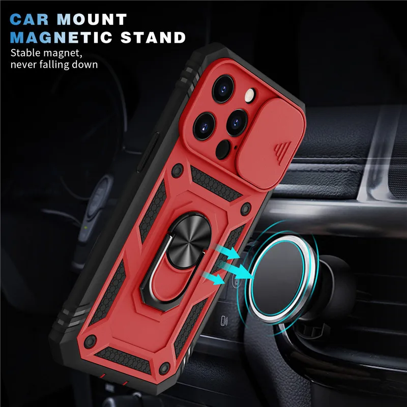 Slide Camera Lens Protect Phone Case for iPhone 13 11 12 Pro Max Mini XS Max XR X 7 8 Plus SE Military Grade Bumpers Armor Cover