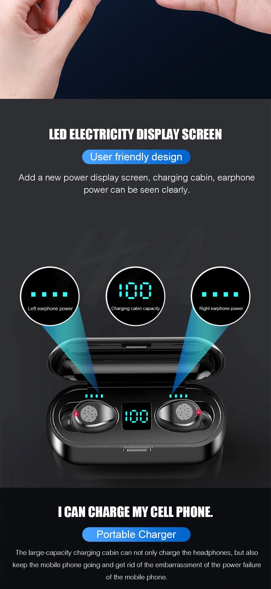 Bluetooth V5.0 F9 наушники беспроводные наушники стерео Спортивные Беспроводные наушники гарнитура 2000 мАч Мощность для iPhone Xiaomi