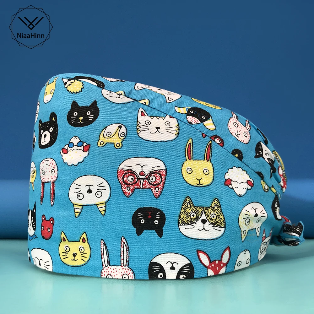 

New scrub cotton hat pet caps nursing scrub housekeeping sweat-absorbent accessories printing Breathable Multicolor cartoon hats