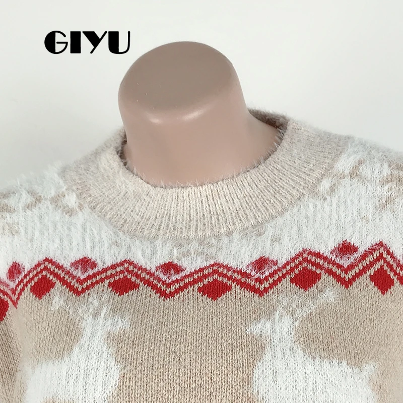 GIYU свитер с круглым вырезом и лосем в стиле пэчворк свободный Осень зима вязаные