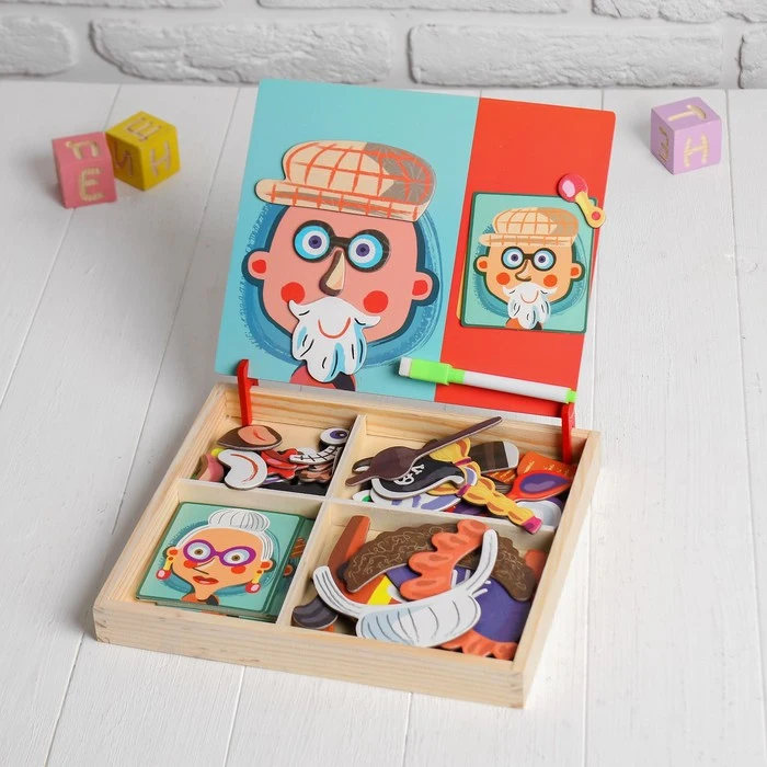 Конструктор магнитный Весёлые рожицы: карточки маркер магнитные элементы |