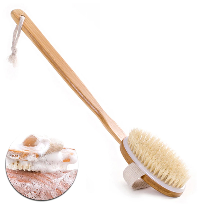 

Wooden Massage Bath Brush Natural Bristle Exfoliation Fat Removal Shower brush Long Wooden Handle Dry Brushing Removable
