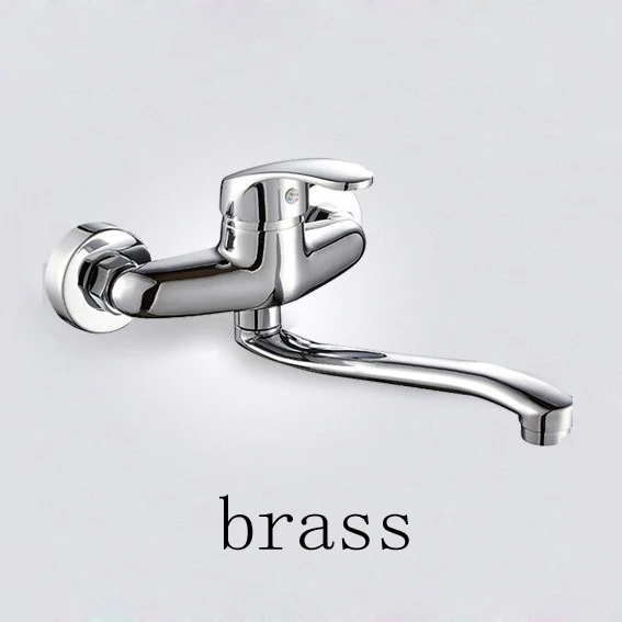 brass Настенный двойной смеситель для кухни, латунный кухонный кран - Цвет: brass