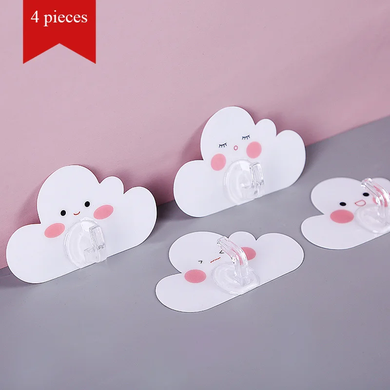 

4 Packs Cloud Shape Seamless Strong Viscose Hook Nail-free Hanging Hook Behind the Door Cute Wall Hanging
