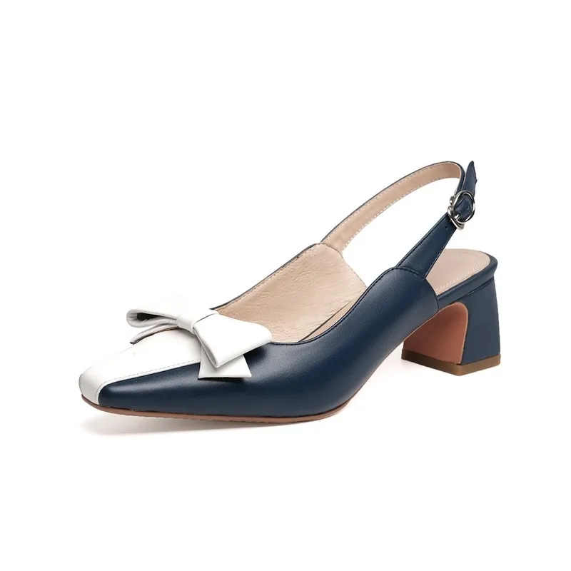 

Women Sandals Summer 2021 Female Shoes Woman Quality Genuine Leather Mixed Colors Bow Butterfly-knot Block High Heels Party Shoe