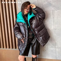 zurichouse winter coat women hooded jacket 2021 loose fit fashion hit color liner design thick warm down padded parka