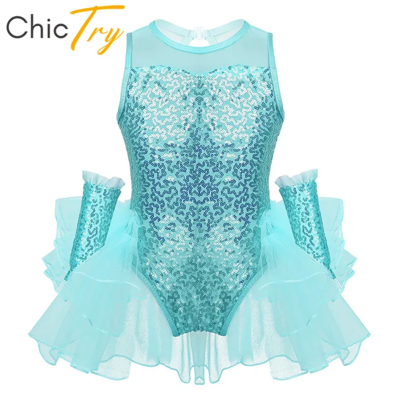 Шифоновая Детская Одежда для танцев плиссированное Сетчатое гимнастическое