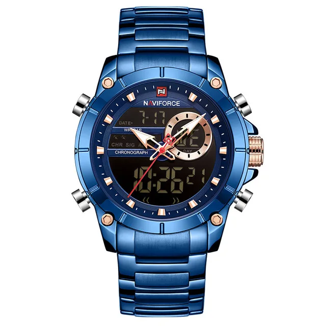 blue Топ бренд NAVIFORCE мужские военные модные часы кварцевые наручные часы сталь Водонепроницаемый двойной дисплей мужские часы Relogio Masculino - Цвет: blue