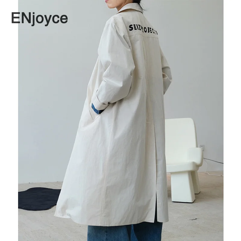 Пальто женское с отложным воротником винтажная ветровка надписью и логотипом