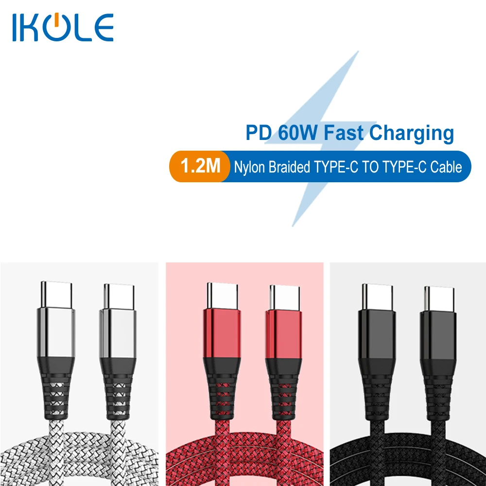 Айкол 1 2 м PD60 3A кабель Переходник USB C Type для быстрой зарядки Плетеный совместим