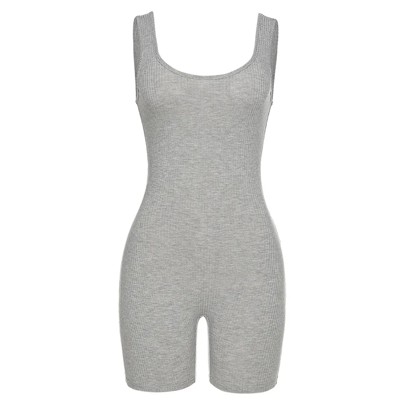 

2020 Summer New Women's round Neck Sleeveless Fashion Home Casual Jumpsuit Women Gray Black Playsuits