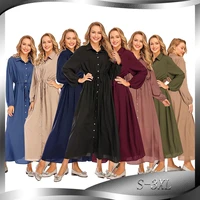 lapel solid color full button slim dress long dress islamic clothing clothes for muslim women abaya dubai