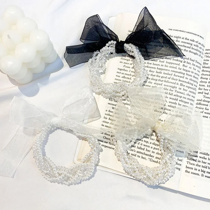 

Женская резинка для волос с искусственным жемчугом и бантом, в Корейском стиле