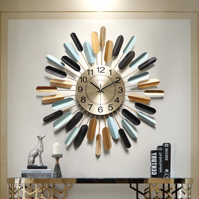 Wrought Iron Sun Shape Wall Clocks Hanging Crafts Decoration Home Livingroom Mural Ornaments Sticker | Дом и сад