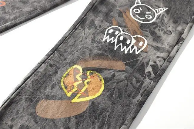 Брюки мужские джинсовые с принтом граффити винтажные прямые уличные