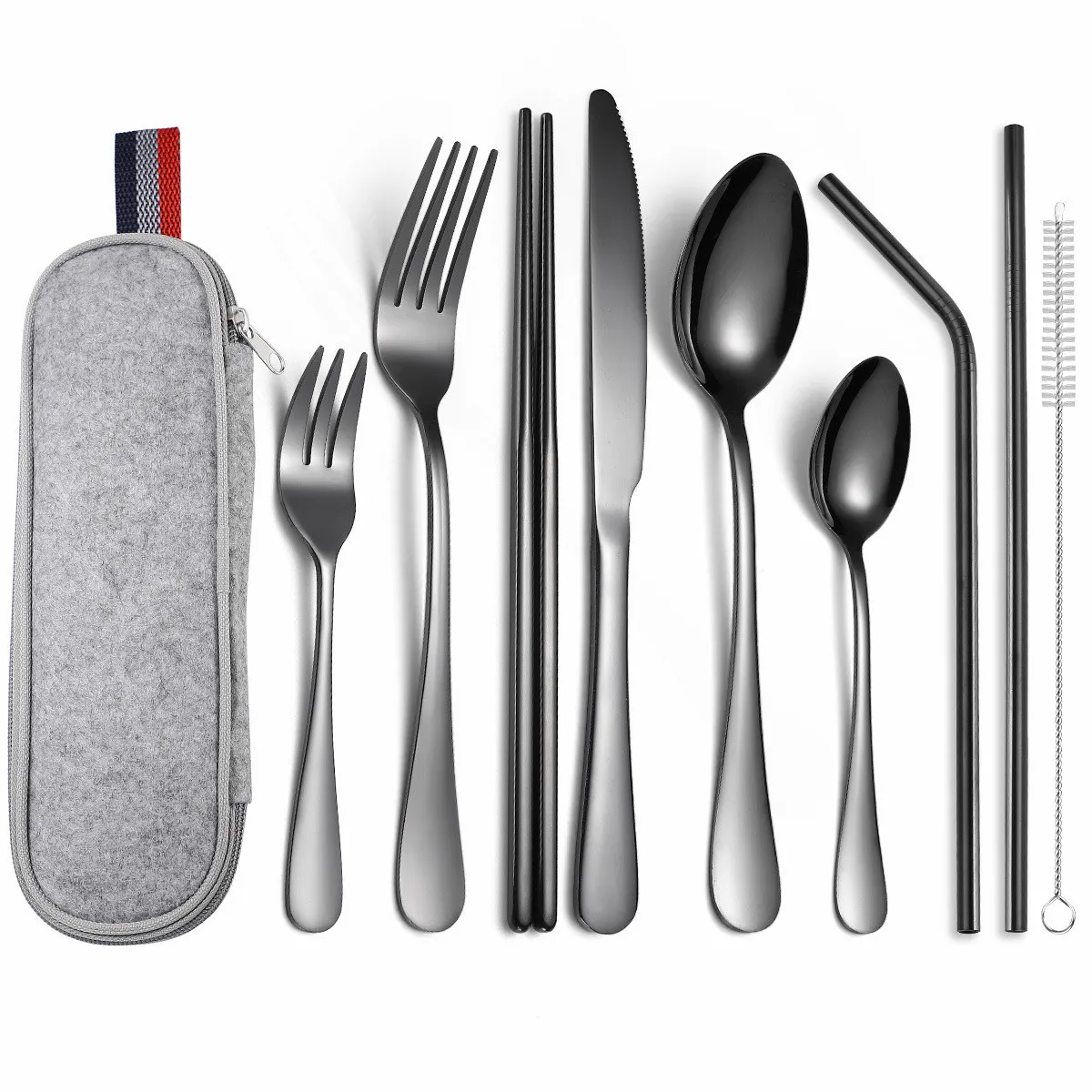

Outdoor Travel Picnic Portable Dinnerware Set with Box Dropshipping Stainless Steel Tableware Black Fork Spoon Knife Dinner Set