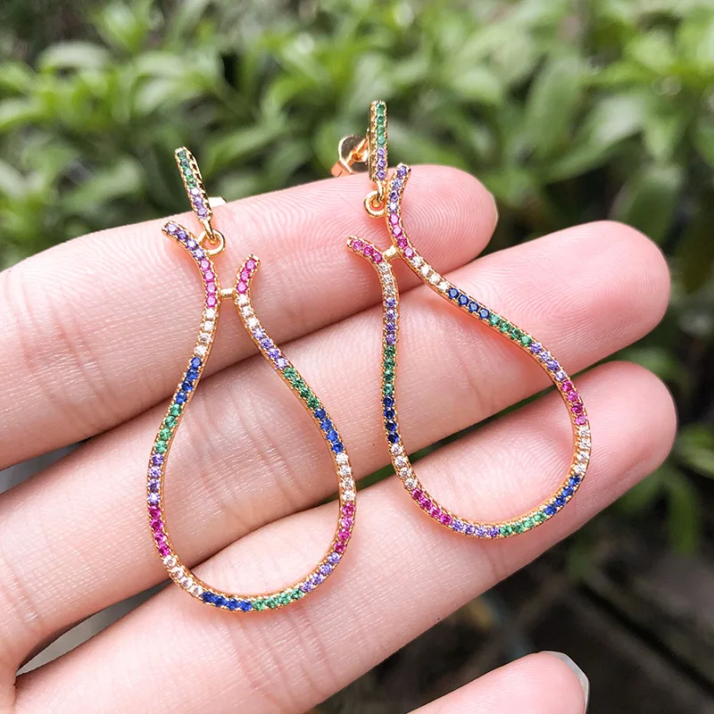 Модные большие серьги-подвески Funmode Разноцветные с фианитами для свадебной