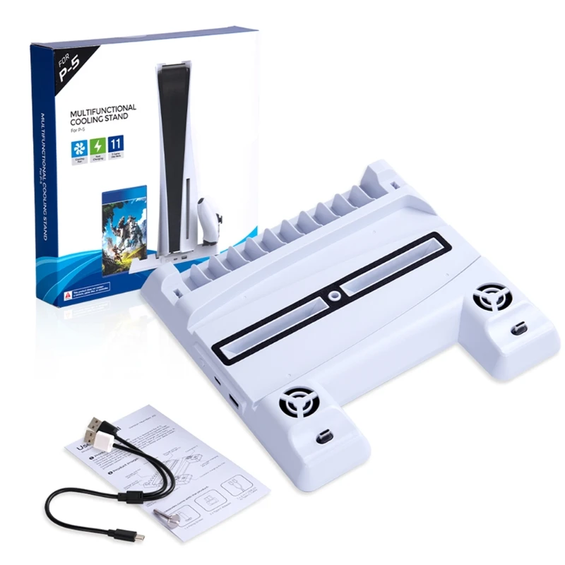 

Multi-function Stand Cooling Fan Charging Base With Game Disc Storage For PS5 DE/UHD Controller Charging Dock