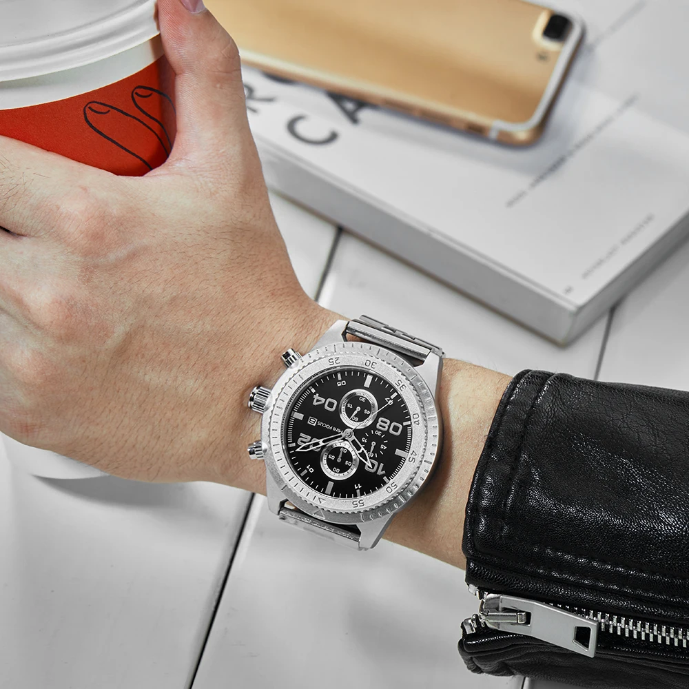 

Relogio Masculino MINIFOCUS Watch Man Luxury Brand Sports Silver Quartz Men's Watches Stainless Steel Waterproof Male Clock