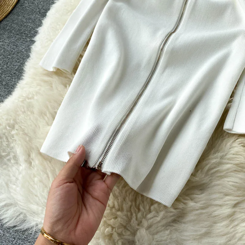 SINGRAIN Fashion Zipper Knitted Dress Women Korean Long Sleeve Slim Sheath Autumn Winter Elastic Bodycon Sweater | Женская одежда