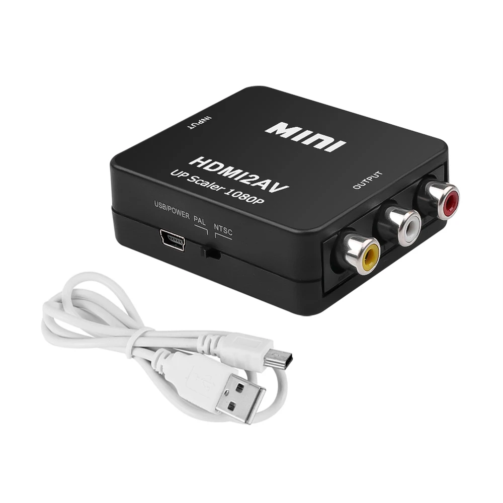 

HDMI-compatible to RCA Converter AV/CVSB L/R Video Box HD 1080P 1920*1080 60Hz HDMI2AV Support NTSC PAL Output HDMIToAV