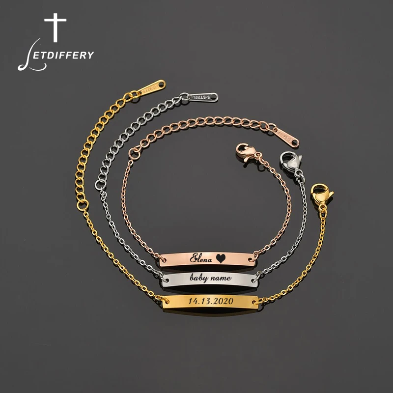 

Letdiffery Custom Name ID Bar Bracelet Gold Color Stainless Steel Adjustable Chain For Boy Girl Children Bracelets Birthday Gift