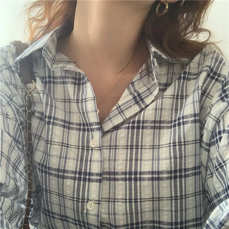 

Женские рубашки с длинным рукавом, в клетку
