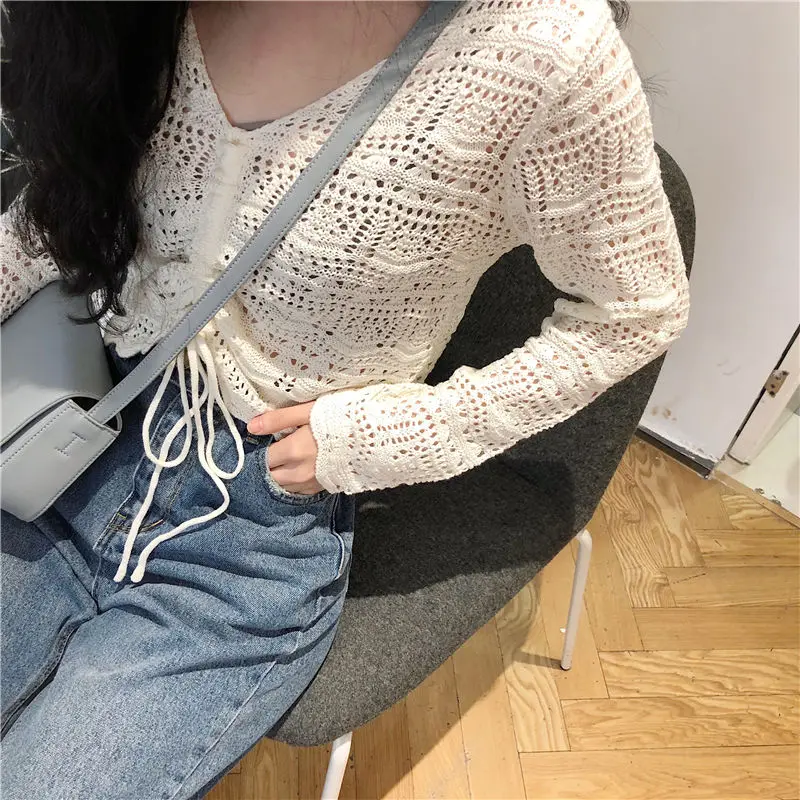 Женский пуловер с завязками ажурный для женщин Лидер продаж | Женская одежда