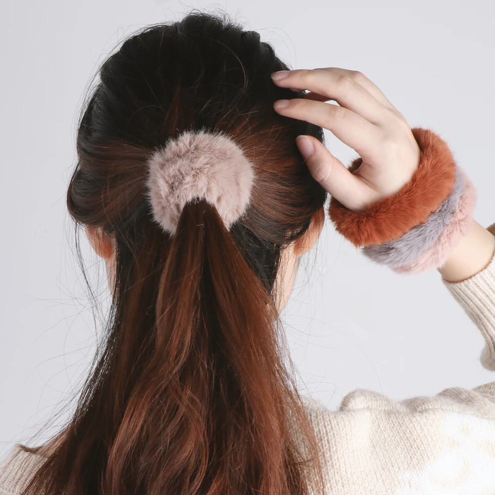 Новинка 2021 резинка для волос из искусственного кроличьего меха зимние плюшевые