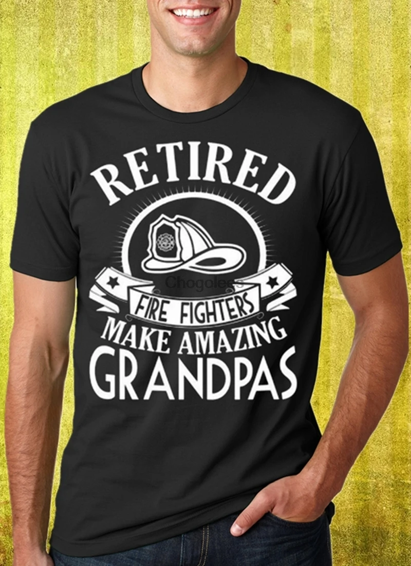 Футболка мужская с изображением дедушки на пенсию пожарного |