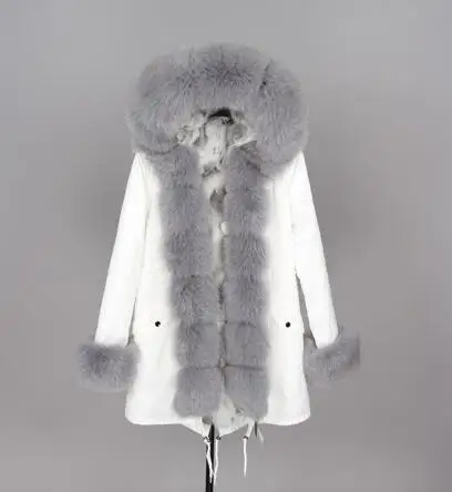 14rabbit fur liner Натуральная меховая белая хлопковая куртка зимняя женская меховая куртка парка подкладка из натурального кроличьего меха с лисьим меховым воротником с планкой добавляют манжеты - Цвет: 14rabbit fur liner