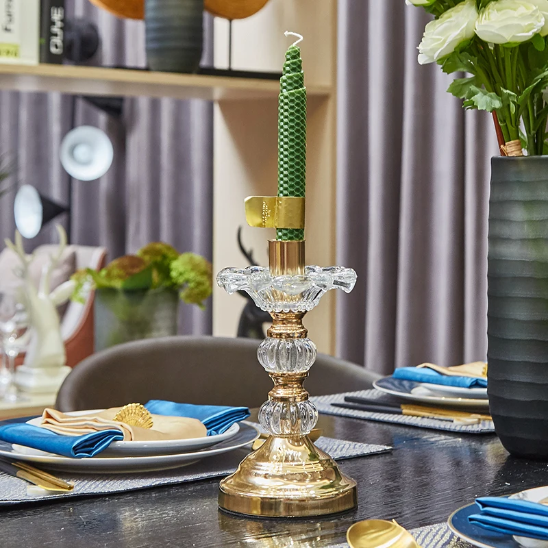 

Nordic Dining Table Candle Holder Luxury Simple Crystal Glass Golden Candle Holder Wedding Set Centro De Mesa Home Decor EB50ZT